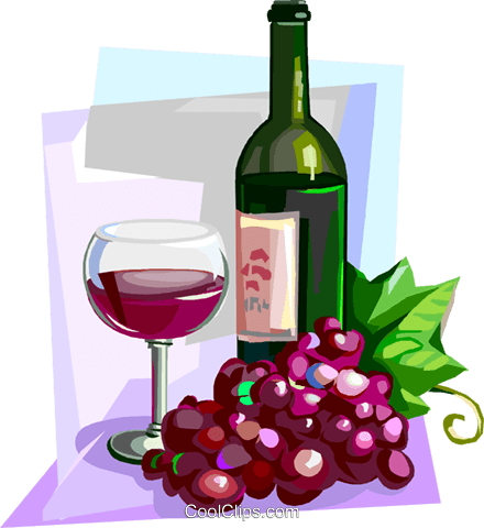 Drinking Clipart French Wine - Wine Bottle And Grapes Clip Art (440x480), Png Download
