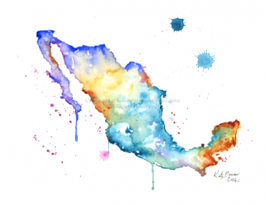 Mapa De Mexico Watercolor (380x380), Png Download