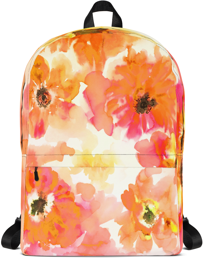Watercolor Anemones Orange & Yellow Backpack - Png Watercolor Anemones Orange & Yellow Backpack (1000x1000), Png Download