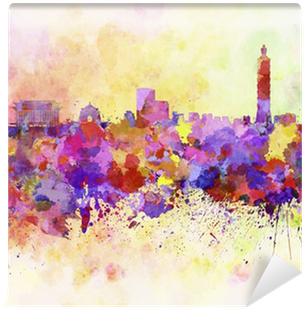 Taipei Skyline In Watercolor Background Wall Mural - Taipei Skyline Watercolor (400x400), Png Download