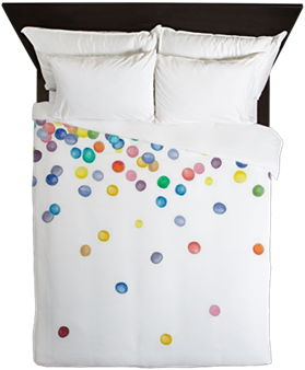 Colorful Falling Watercolor Confetti Dots Queen Duvet - Queen Duvet Cover Blue Bird On An Evergreen (350x350), Png Download