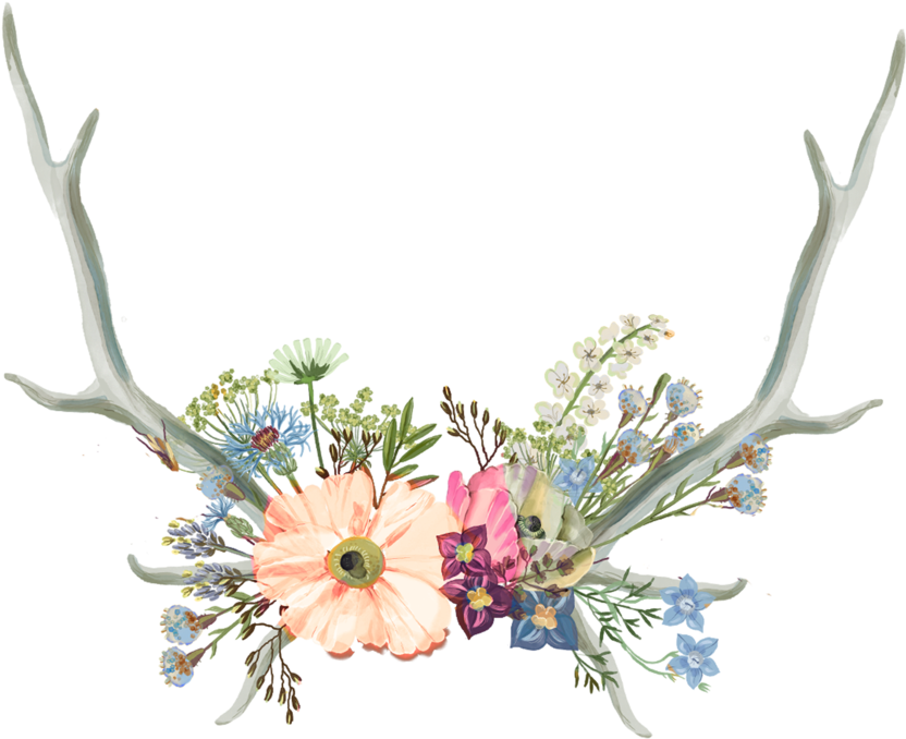 Deer Tumblr Aesthetic Flowercrown Fawn Ear Ears Antler - Aesthetic Tumblr Flowers Drawing (1024x1024), Png Download