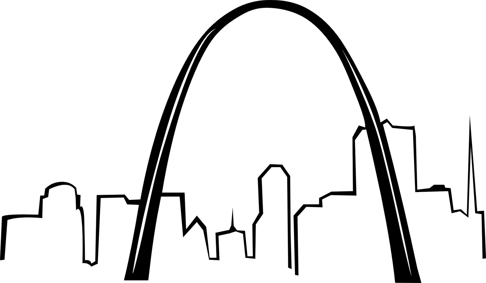 Icons Pix For Skyline Black And White Sketch - St Louis Arch Clip Art (1600x933), Png Download