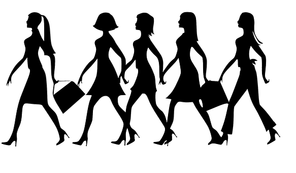 Women Ladies Females Girls Walking Black S - Woman Shopping Clipart Png (583x340), Png Download