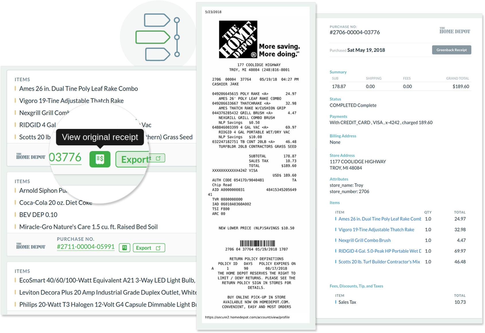 Your New Bank Feed - Recent Home Depot Receipts (1746x1224), Png Download