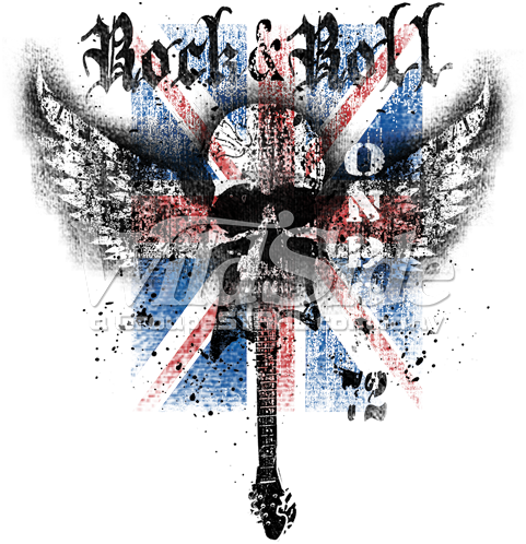 Rock N Roll Wing Skull,uk Flag - Rock N Roll Png (481x498), Png Download