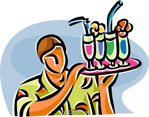 Camarero Con Una Bandeja De Bebidas Libres De Derechos - Bandeja Com Bebidas Png (480x378), Png Download