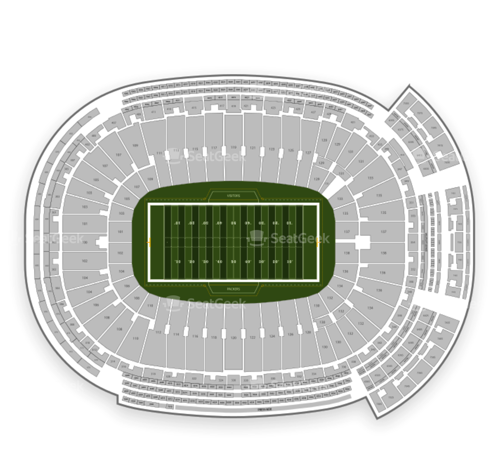 Green Bay Packers Seating Chart - Lambeau Field (1000x1000), Png Download