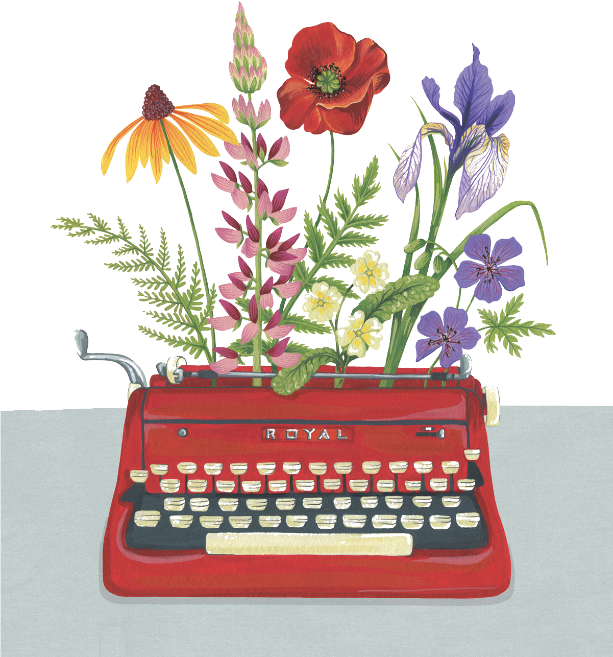 Typewriter Drawing Flower - Charlotte Day Art (1200x1393), Png Download