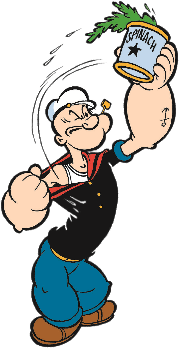 Popeye With Can Of Spinach Transparent Png - Popeye The Sailor Png (1020x1426), Png Download