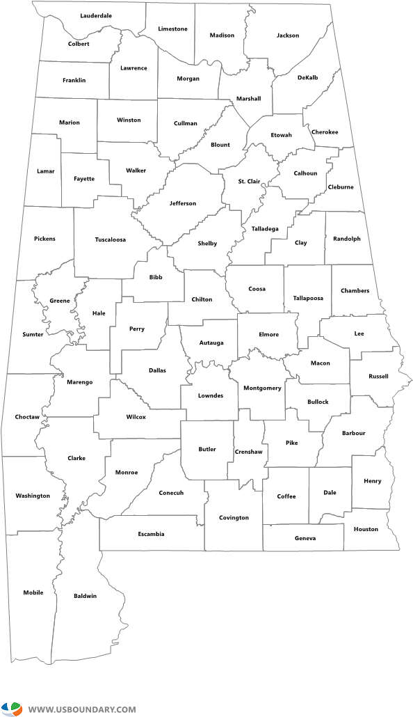 Alabama Counties Outline Map - State Of Alabama Map Png (1584x1123), Png Download