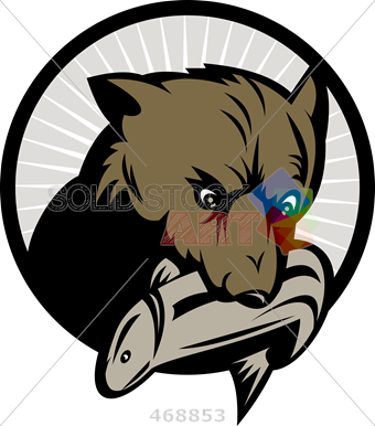 Stock Illustration Of Retro Cartoon Drawing Of Bear - Bear Fishing Logo (340x386), Png Download