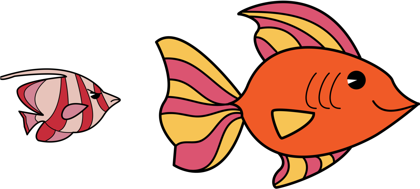 In Simple Words - Cartoon Small Fish And Big Fish (1529x736), Png Download