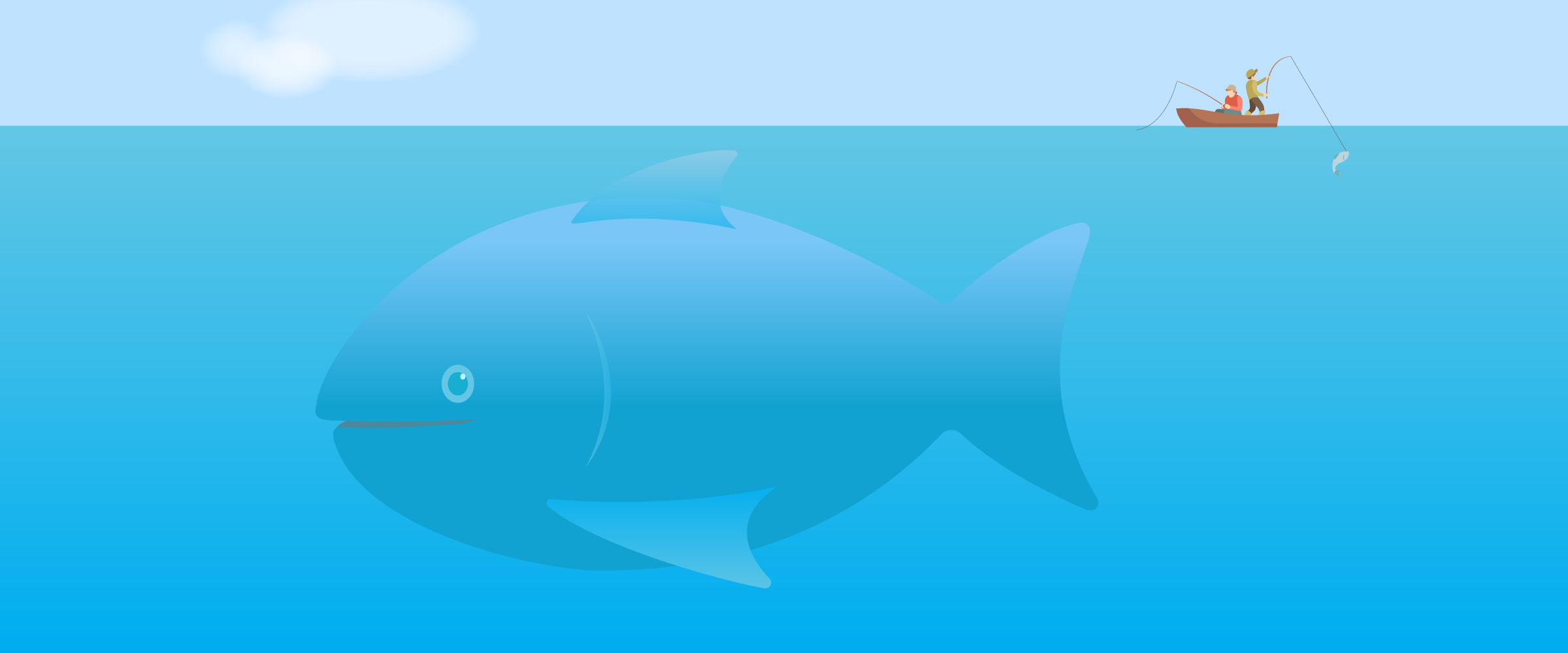 Huge Fish Missed By Fishermen In Boat Preoccupied With - Boat (2400x1000), Png Download