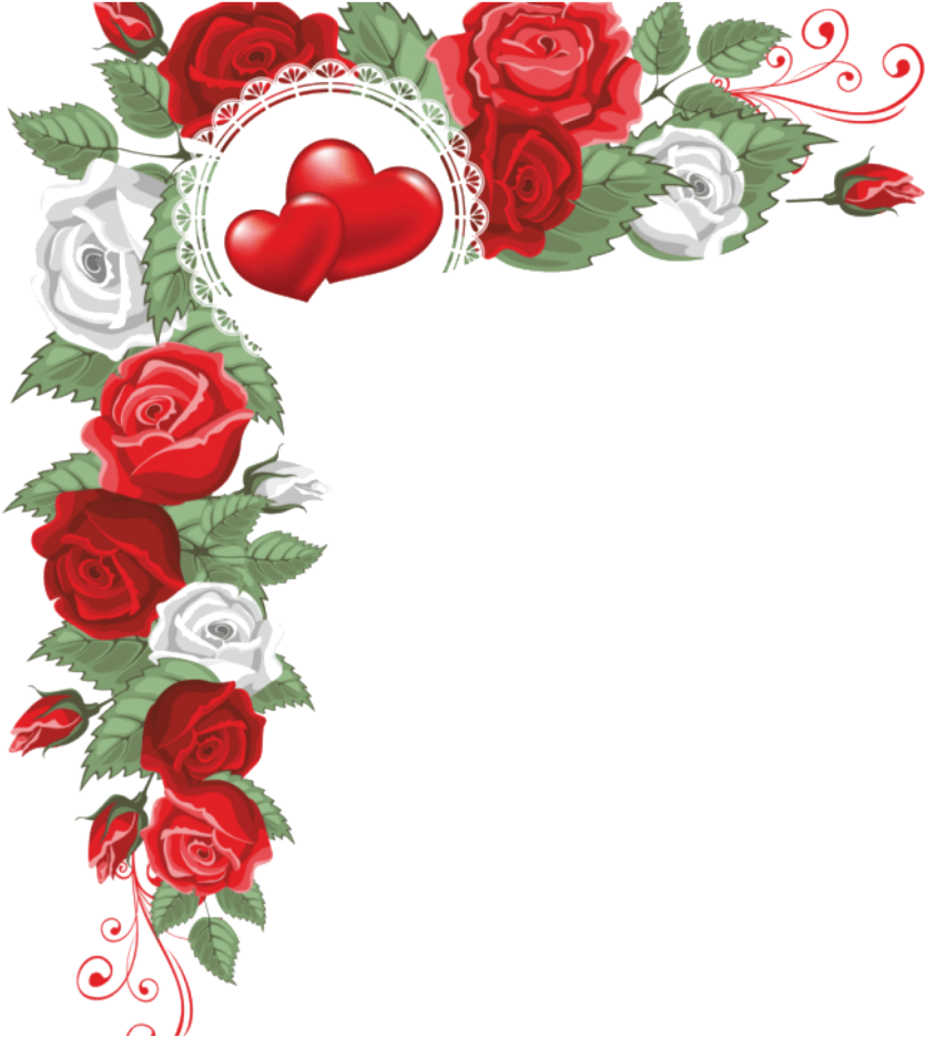 Mq Red Roses Hearts Love Heart Border Borders - Marco Plateado Con Flores (1024x1024), Png Download