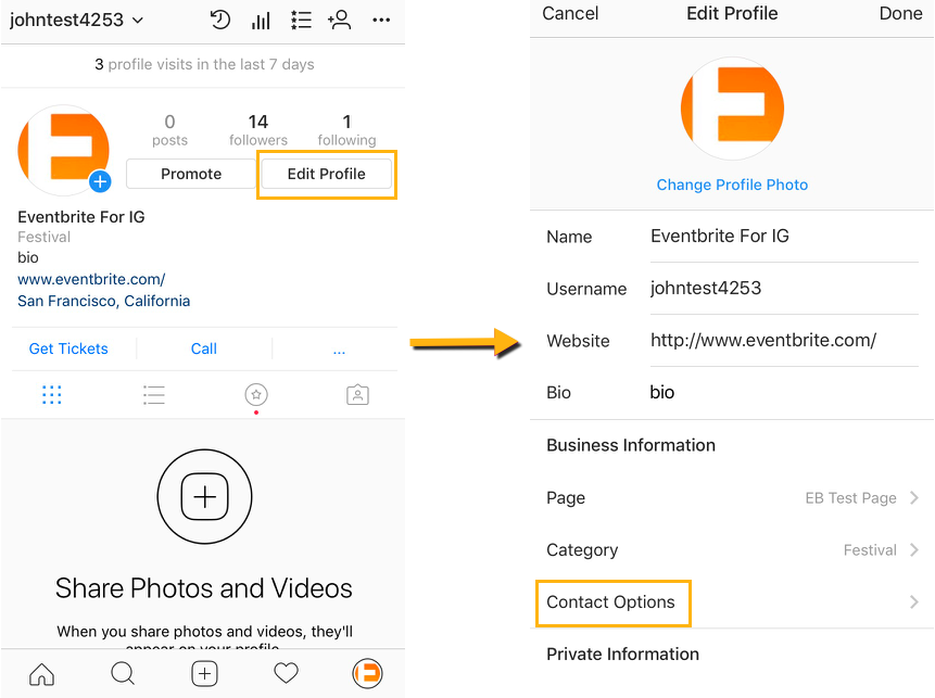 Select “edit Profile,” Then Tap “contact Options - Add Url End Action Button Instagram (861x643), Png Download