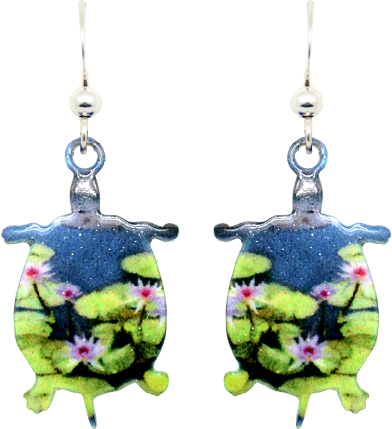 Pink Water Lilies Turtle - Earrings (1000x1000), Png Download