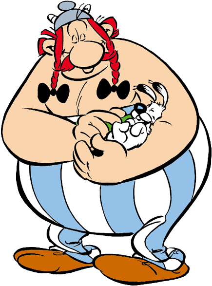 Asterix Asterix Dogmatix Dogmatix Unwrapping Gifted - Obelix Png (450x593), Png Download