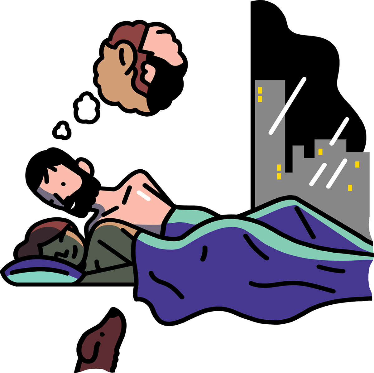 Married Couple Going To Sleep In The City - Couple Sleeping Clipart Png (1200x1196), Png Download