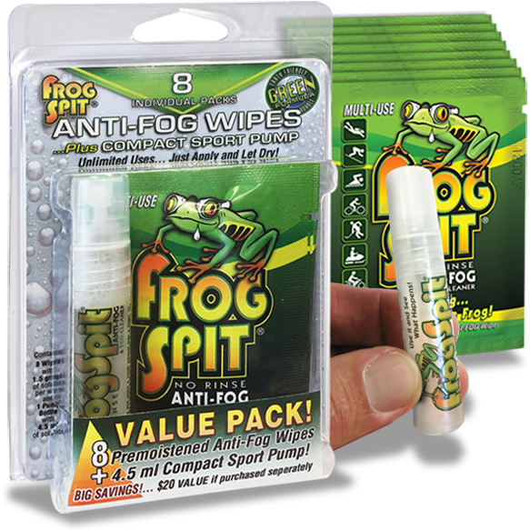 Product Information - Frog Spit 8 Anti-fog Wipes & Free Sport Pump Value (586x599), Png Download