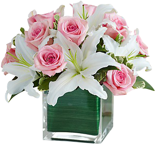 Pink Roses And White Lilies - 1-800 Flowers Modern Embrace Pink Rose (345x378), Png Download
