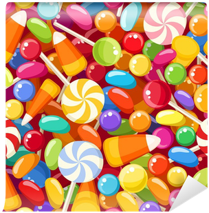 Seamless Background With Various Candies - Bunch Of Candy Vector (400x400), Png Download