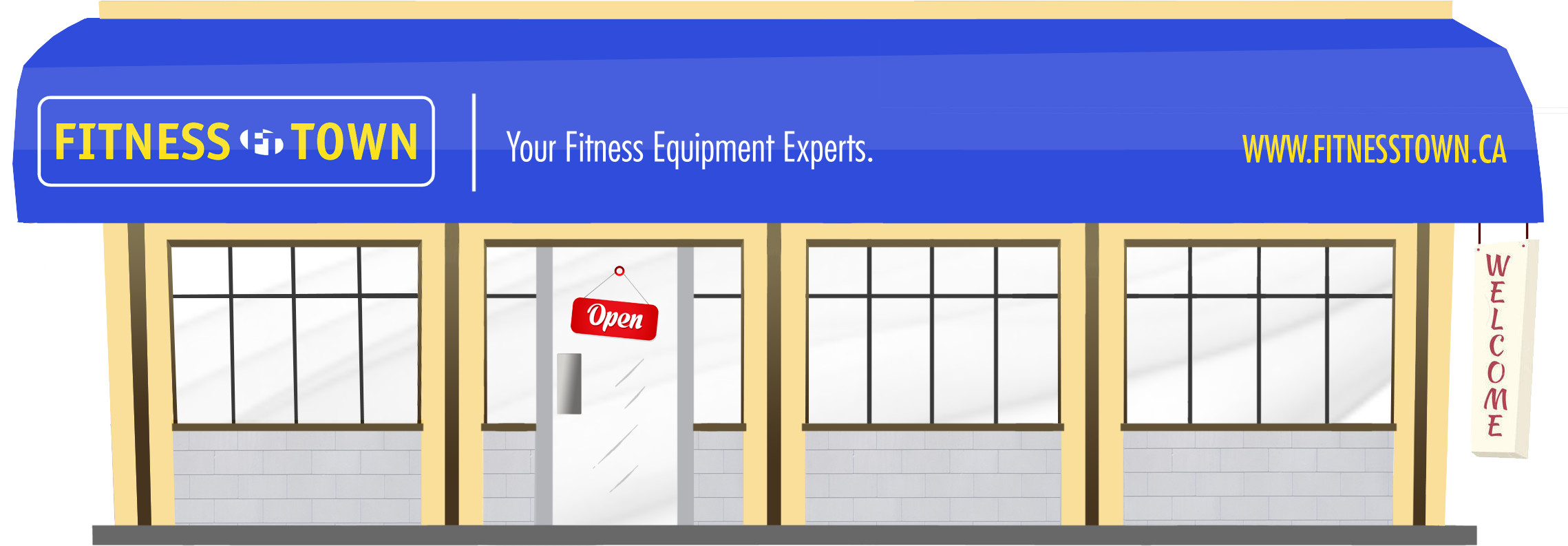 Fitness Town Cartoon Building (2296x914), Png Download