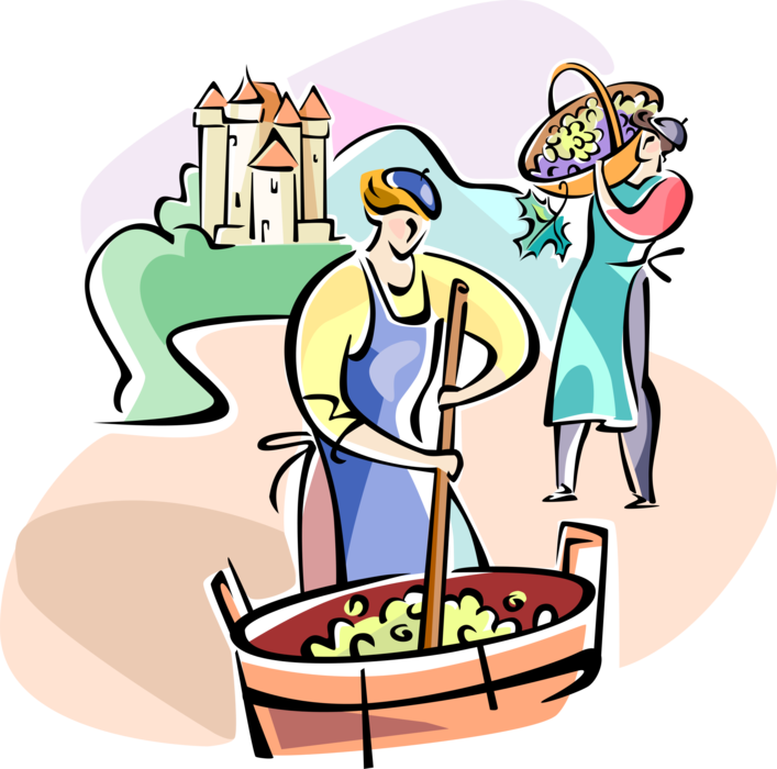 Vector Illustration Of Vineyard Workers Making Wine - Clip Art Food Processing (707x700), Png Download