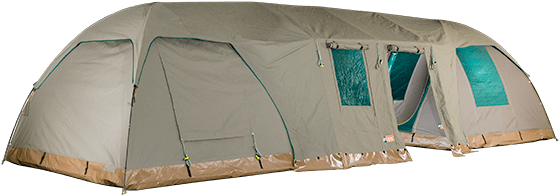 S002 De Safari Double Bow 2x 3m Tents - Dual Canvas Dome Tent Extension (600x267), Png Download