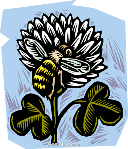 Honey Bee With Clover Royalty Free Vector Clip Art - Fertilization Do Takes Place In A Plant (415x480), Png Download