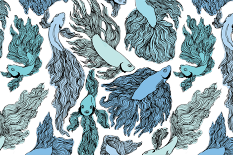 Blue Beta Fish Pattern Fabric By Lindseycgill On Spoonflower - Fish (470x313), Png Download