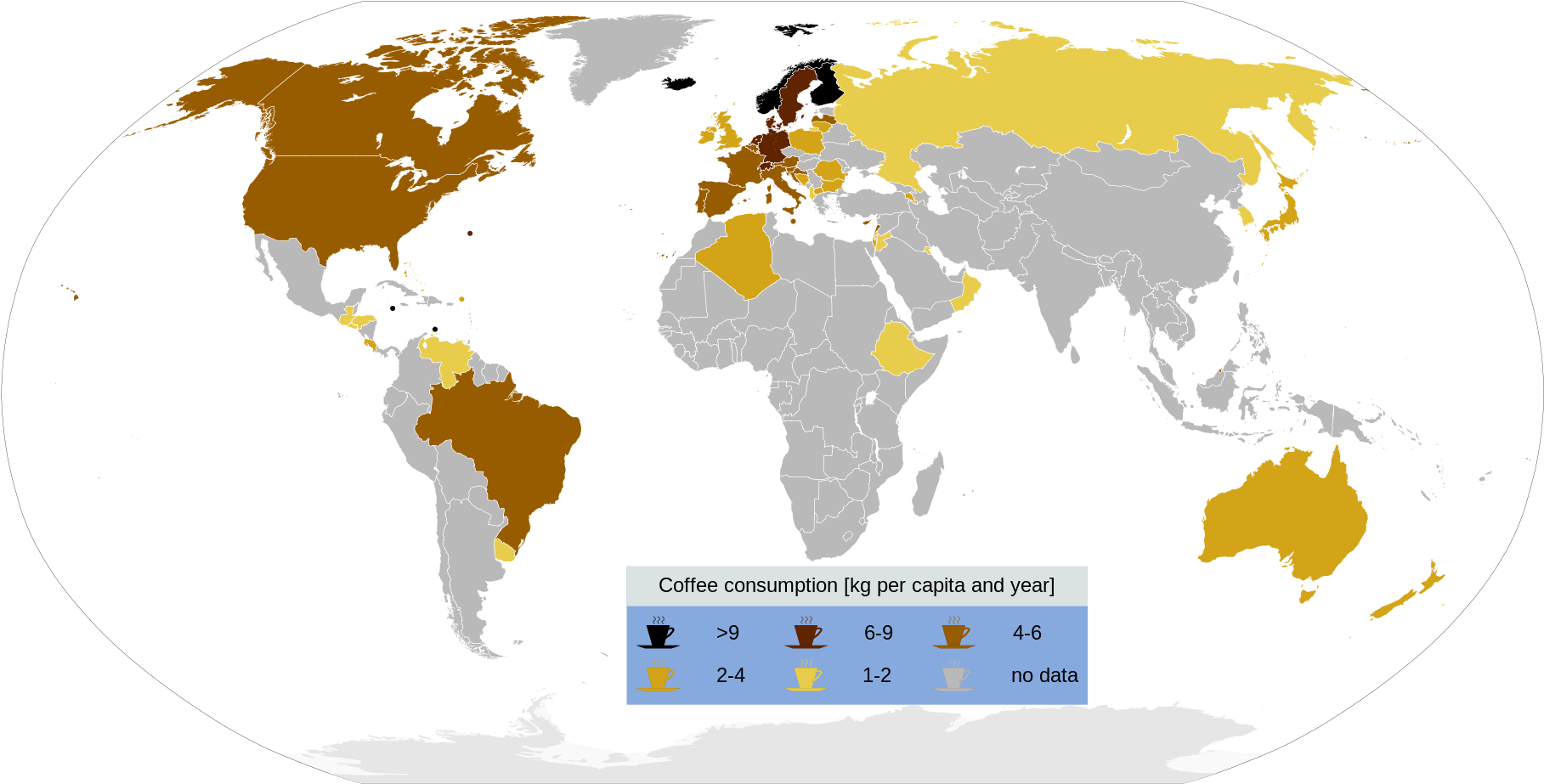 Coffee Consumption Map-en - World Map (2000x1015), Png Download
