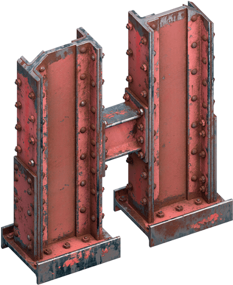 Red Steel Beams Font - Steel I Beam Font 3d Rendering Letter D (595x595), Png Download