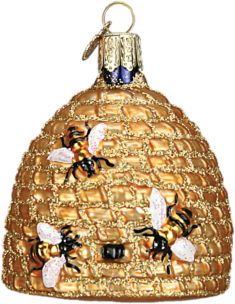 Bee Skep Glass Ornament By Old World Christmas (1200x1200), Png Download