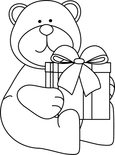 Present Black And White Christmas Bear Clipart Black - Clip Art Black And White Christmas (373x500), Png Download