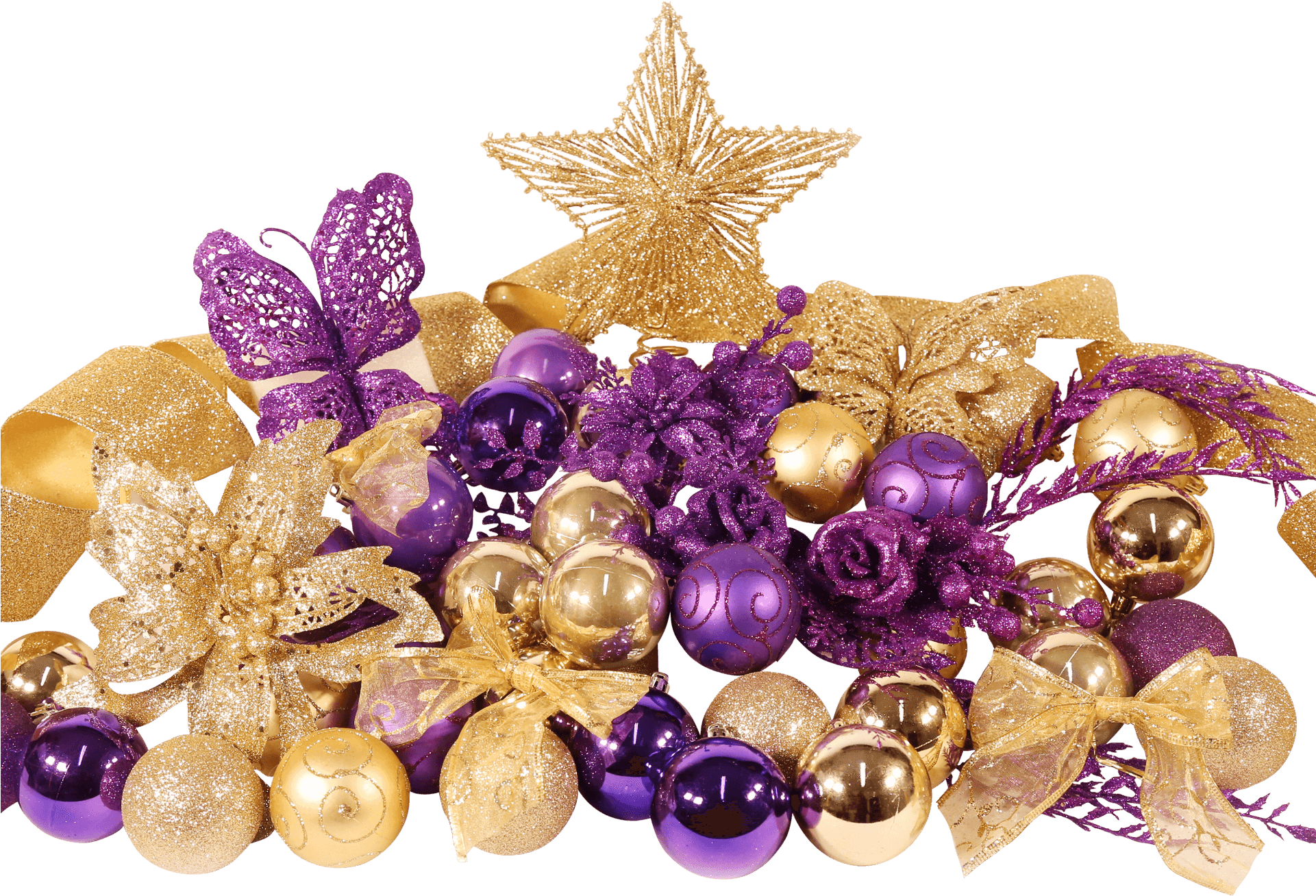 9ft Festive Decoration Set - Christmas Trees Decorated In Purple And Gold (1920x1452), Png Download