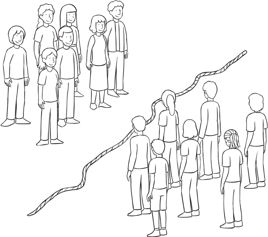 Back Two Groups Of People, Standing Either Side Of - Two Groups Of People Drawings (1024x768), Png Download