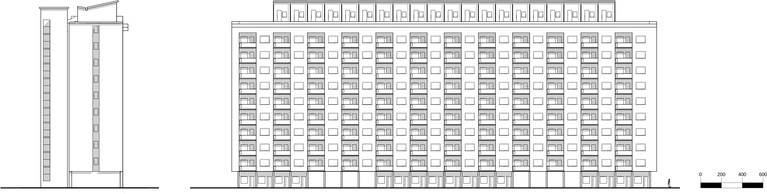 Milano Qt8 Edificio Ina-casa Prospetti - Monochrome (2816x1093), Png Download