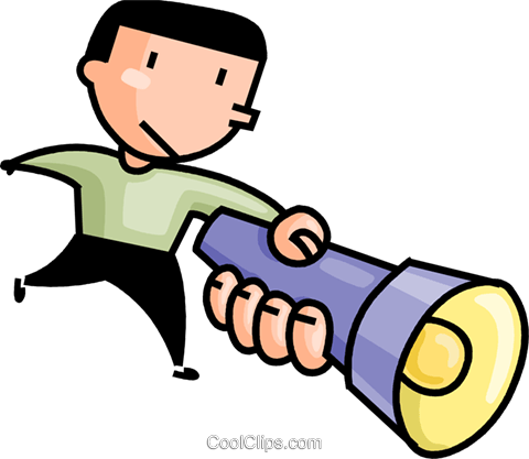 Man With A Flashlight Royalty Free Vector Clip Art - Man Holding Flashlight Png (480x417), Png Download