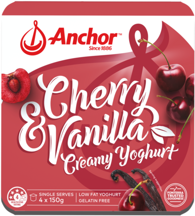 Anchor Cherry Vanilla Yoghurt 4 X 150g Pack - Anchor Yoghurt 4 Pack (454x549), Png Download