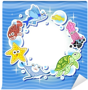 Decorative Frame For Photo With Tropical Bright Fishes - Cartoon (400x400), Png Download
