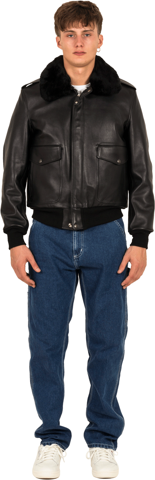 A-2 Naked Cowhide Leather Flight Jacket 184sm Black - Chiffon Sleeve Jumpsuit (1333x2000), Png Download