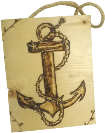 Anchor Wood Burned Wall Hanging Plank With Rope - Keychain (1024x768), Png Download