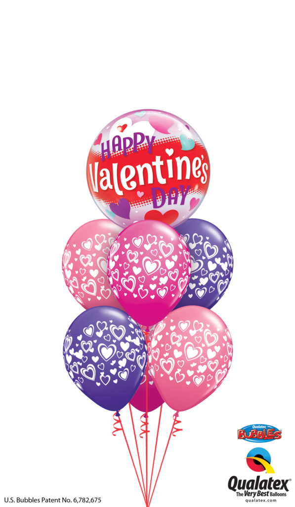 Happy Valentines Day Pink & Purple Balloon Gift - Valentines Day Double Hearts Latex 28cm Balloons - (597x1023), Png Download