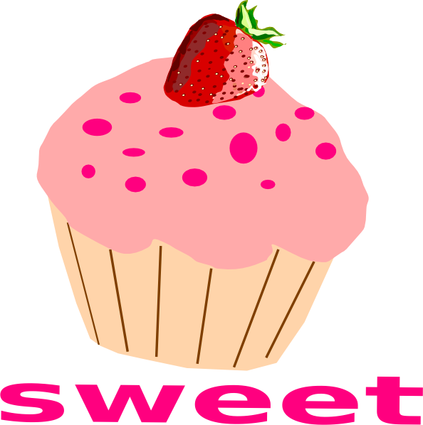 Strawberry Cupcake With Pink Frosting Clip Art - Gambar Kue Kartun Png (594x598), Png Download
