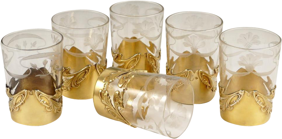 Art Nouveau French Sterling Silver Gilt Vermeil Shot - Shot Glass (960x960), Png Download