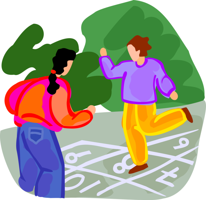 Vector Illustration Of Children Play Hopscotch Playground - Action Word Grade 1 Worksheet (720x700), Png Download