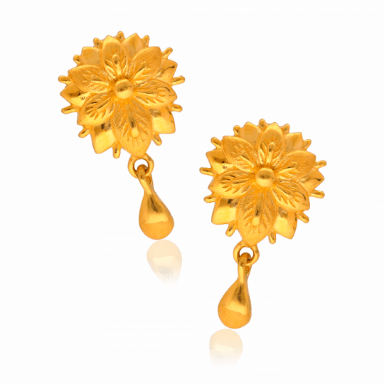 22kt Floral Yellow Gold Earrings - Earring (540x540), Png Download