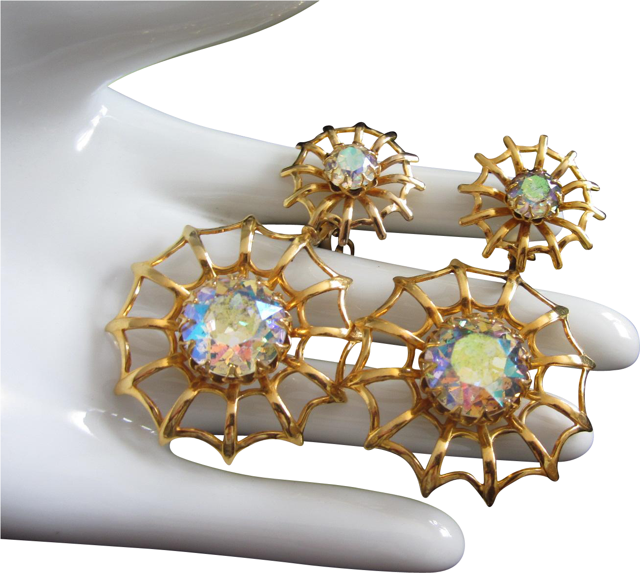 Fabulous Dangling Spider Web And Ab Rhinestone Earrings - Crystal (1309x1309), Png Download