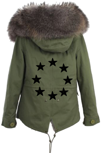 Embleshed Parka With Eight Black Sequin Stars - Fur Clothing (498x535), Png Download